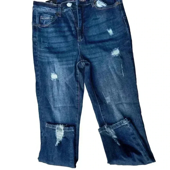 American Bazi size 15 dark wash low rise skinny distressed denim jeans NWT. - Picture 4 of 9